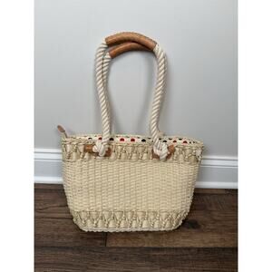 Brighton Straw Tote Bag Purse Handbag Braided Rope Leather Handles